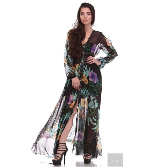 TOV Lace-Up Flora Print Chiffon Maxi Dress NWT - Picture 5 of 8